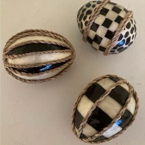 Mackenzie-Childs Courtly Check Woodland Capiz Eggs Set of 3. Top condition!